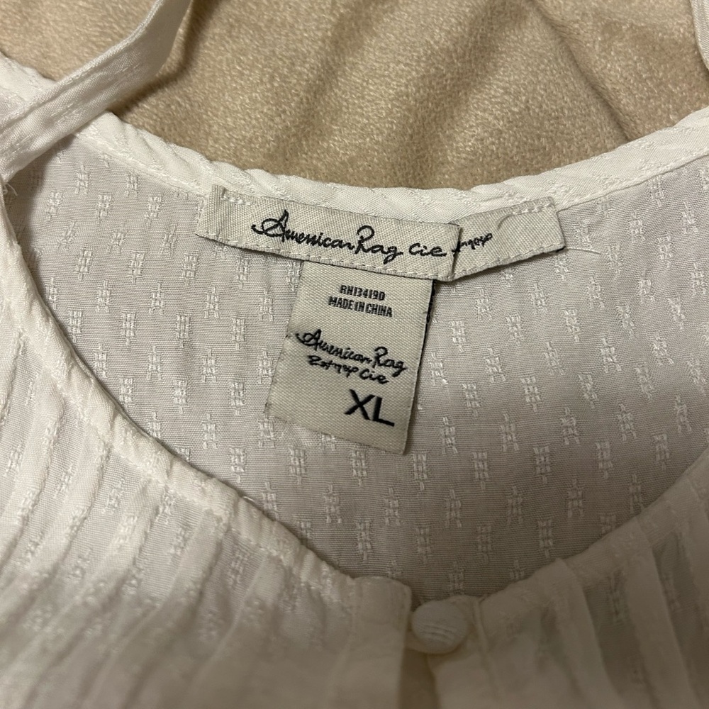 American Rag White Tie Front Ruffled Blouse - Picture 9 of 10